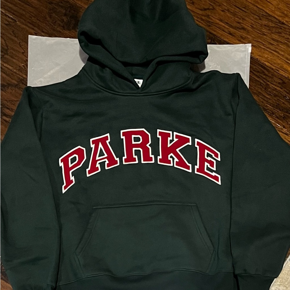 Parke Women's Dark Green Pullover Hoodie with Red Logo